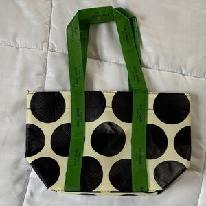 Kate Spade Cream and Black Polka Dot reusable Tote with Green Handles